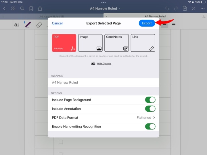 An image showing exporting your notes from GoodNotes