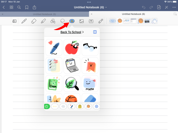 Adding Stickers in GoodNotes